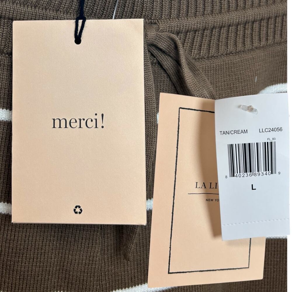 La Ligne - Women's 'Leo' Knit Shorts, High-Rise, Stripe - Tan/Cream, Large - Picture 12 of 12